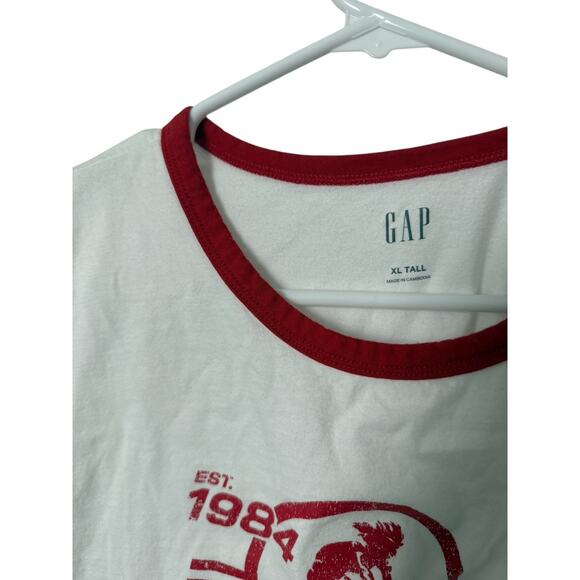 Gap Women's White & Red Ringer‎ Tee XL Tall Brooklyn Cycling Soft Cotton - Picture 5 of 5